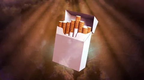 Cg industrial 3D rendering, cigarettes pack renders on smoke backdrop Stock Illustration