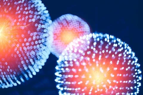 CG model structure form of Nucleus Atom Nuclear explode bomb emit x-ray rad.. Stock Illustration