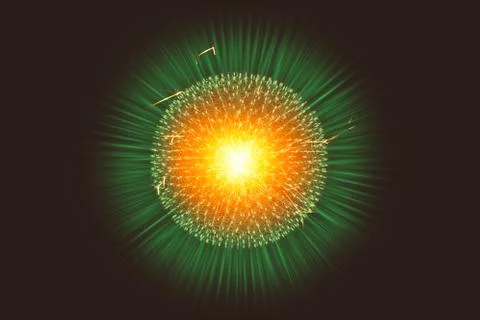 CG model structure form of Nucleus Atom Nuclear explode bomb emit x-ray rad.. Stock Illustration