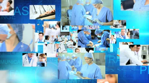 CG montage fly through medical Multi ethnic team keeping records Stock Footage
