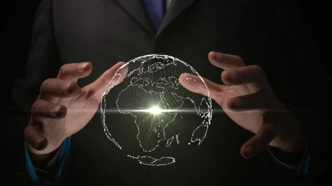 CG. From a single point of light, a globe emerges within the illuminated hands Stock Footage 261442023