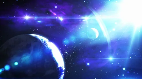CG Space Scene of Planet Earth with Lens Flares and Stars Stock Footage 32850225