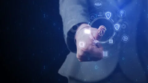 Cg symbols of digitalization of the surrounding world move around the digital Stock Footage 269158346