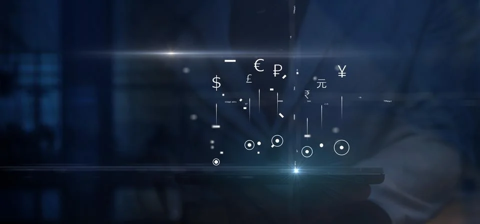 Cg tech collage. Against the background of the silhouette of an employee with Stock Photos