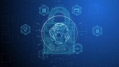 Cg tech collage. AI database protection symbols and digital planet model on a Stock Photos