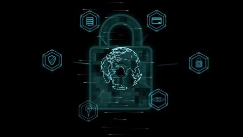 Cg tech collage. AI database protection symbols and digital planet model on.. Stock Photos