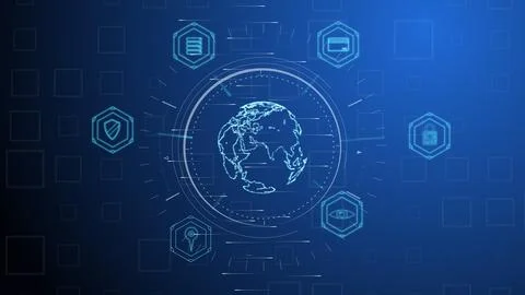 Cg tech collage. AI database protection symbols and a digital model of the pl 写真素材