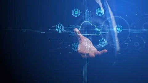 Cg tech collage. AI database protection symbols against the background of a b Stock Photos