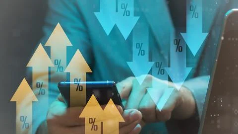 Cg tech collage. Color Graphs of the growth of participation in the work of A Foto stock