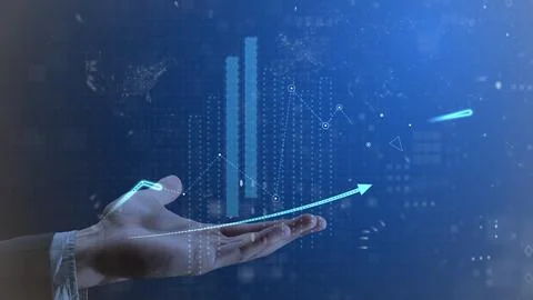 Cg tech collage. Graphs of growth in participation in the work of AI in the.. Foto stock