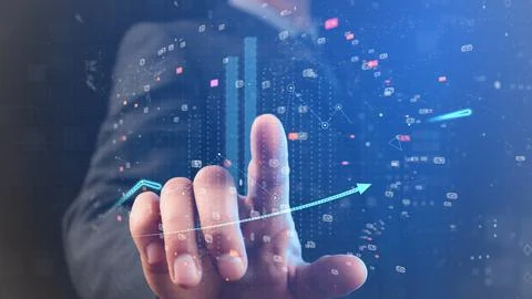 Cg tech collage. Graphs of growth in participation in the work of AI in the.. Foto stock