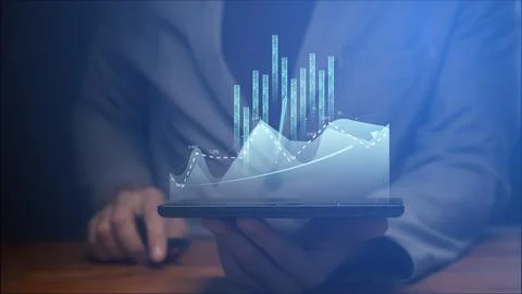 Cg tech collage. Graphs of the growth of financial status and participation i Foto stock
