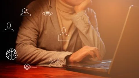 Cg tech collage. Symbols of digitalization of communications against the back Stock Photos