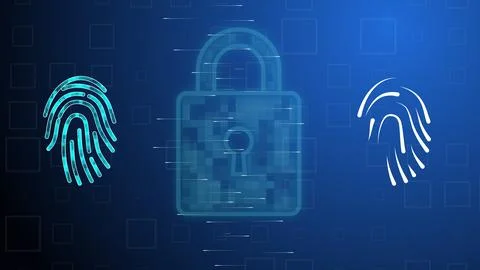 Cg tech collage. Two digital fingerprints and AI between which rays of info.. Stock Photos