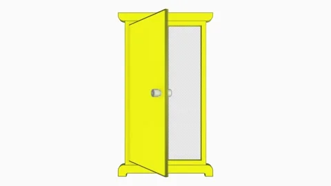 A CG transition where a retro anime-style door opens to reveal a  background Video stock 341547198