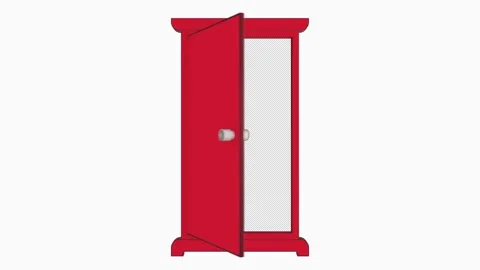 A CG transition where a retro anime-style door opens to reveal a  background Stock Footage 341547199