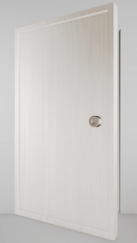 A CG transition where a white door opens to reveal a  background Stock Footage 341547097