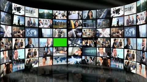 CG Video Wall Green Screen Multi Ethnic Business People Wireless Communication Stock Footage
