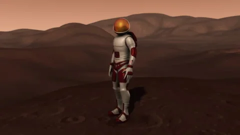 CGI animation of astronaut in hi-tech spacesuit standing on Mars Stock Footage 202911805