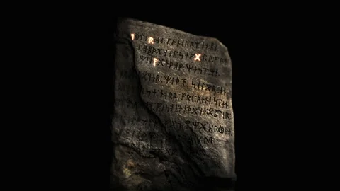 CGI animation deciphering symbols on the Kensington Runestone Stock Footage 202896649