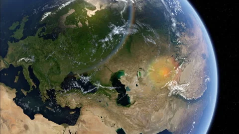 CGI animation of depiction of earth with the sun reflecting over the globe Stock Footage 202906738