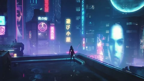 CGI animation: A man walks to the rooftop corner Stock Footage 234102969