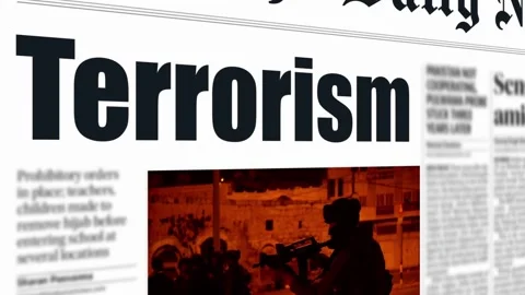 CGI Animation: newspapers with terrorist headlines. 4K Footage Stock Footage 245592773