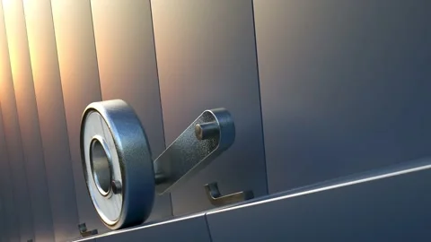 CGI Animation: Perpetual movement metal wheel rotates with a hook handle. 4K Foo Stock Footage 234937049