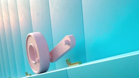 CGI Animation: Perpetual movement pink wheel rotates with a hook handle. 4K Foot Stock Footage 234936921