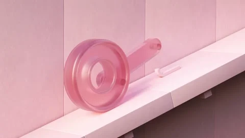 CGI Animation: Perpetual movement pink wheel rotates with a hook handle. 4K Foot Stock Footage 235001114
