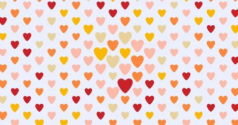 CGI animation of pulsating flat warm colorful hearts. 8K seamless loop Stock Footage 120659721