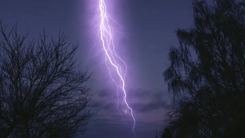 CGI Animation: Purple lightning strikes the earth.4K Footage Stock Footage 245866203