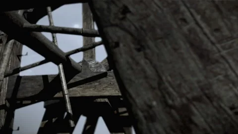 CGI animation of repeating catapult winching and firing Stock Footage 202906847