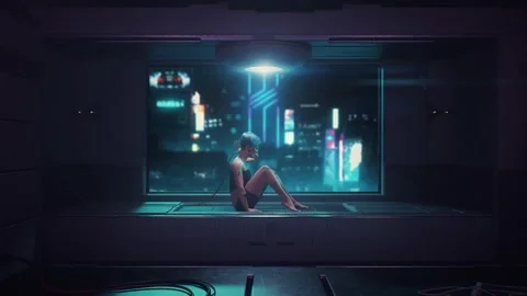 CGI Animation: A robot resembling the shape of a woman Stock Footage 234103438