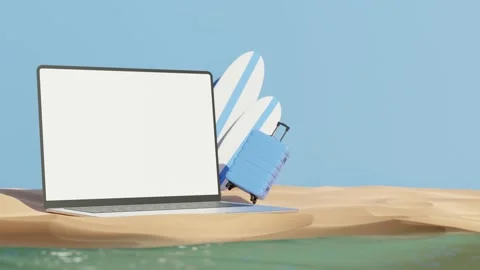 CGI Animation: a smartphone with a wide screen space area background beach. 4K F Stock Footage 234937911