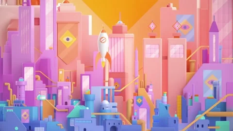 CGI Animation: A space rocket lands casually on a high-tech planet Stock Footage 234847577