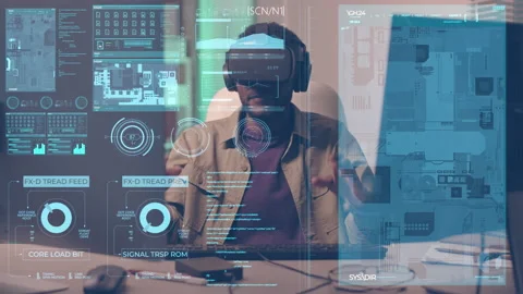 CGI of Black Programmer Trying on Virtual Reality Stock Footage 234858267