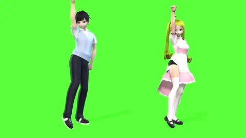 CGI Cartoon Duo Joyful Dance on Chroma Key Stock Footage 319535273