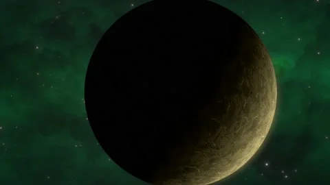 CGI close up of rocky green alien planet moving towards camera with a Video stock 169019549