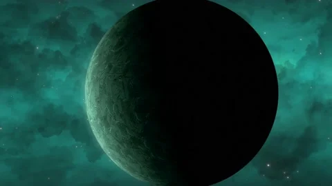 CGI close up of rocky green alien planet zooming towards camera with a Video stock 169019565