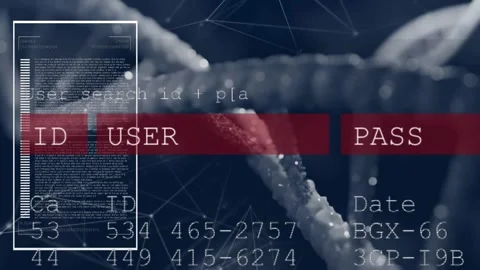 CGI DNA helix centering pulsing while user search initiating genomics UI Stock Footage 332504667