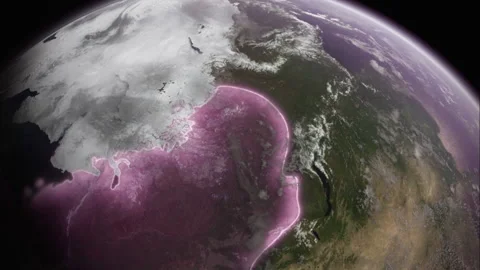 CGI of earth with purple glowing line over continents and spinning globe Stock Footage 202905892