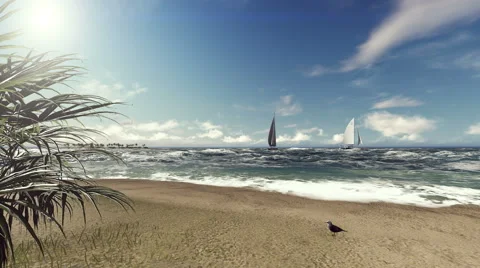 ( CGI ) Exotic - Resting at a Tropical Seaside Resort by the Ocean Stock Footage 62911226