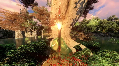 (CGI) Fantasy-Excalibur Sword in Precious Stone by Crystal Lake - Seamless Loop Stock Footage