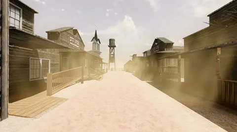 ( CGI ) Fantasy - Western Ghost Town during Sand Storm - Seamless Loop Stock Footage