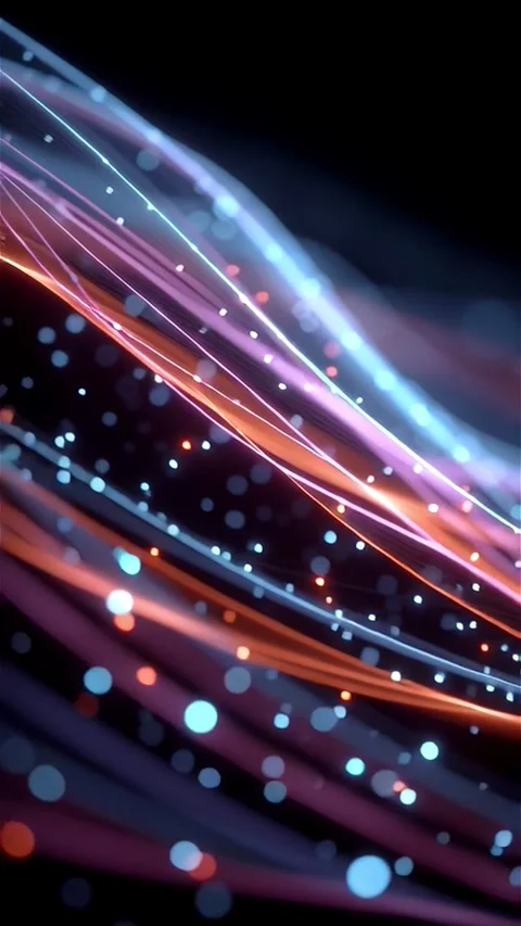 CGI Flow of Colorful Pink and Blue Light Particles Streaming Across Screen Stock Footage 312908313