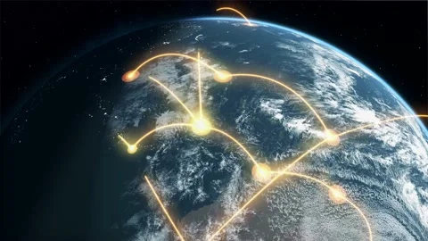 CGI footage of an illustrative network web covering the planet earth seen from Video stock 162931824