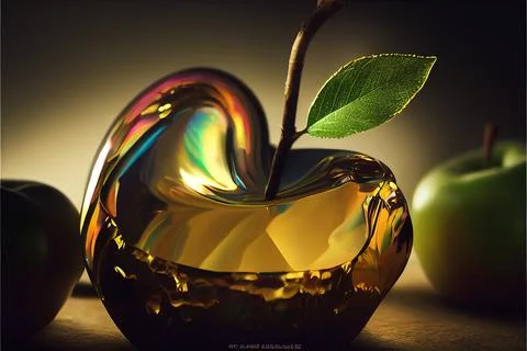 Cgi Generated Liquid Golden Apple Reflecting Light Looking Delicious Stock Illustration