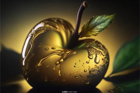 Cgi Generated Liquid Golden Apple Reflecting Light Looking Delicious Stock Illustration