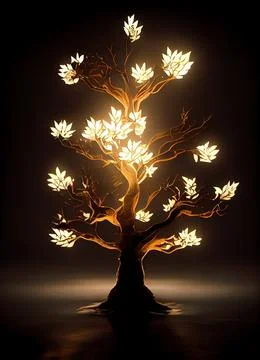 Cgi Generated Small Tree Shining With Soft Yellow Light Expressing The Beauty Stock Illustration